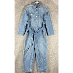 Madewell Denim Tie Waist Jumpsuit Womens Medium Blue Coverall Preppy Hipster